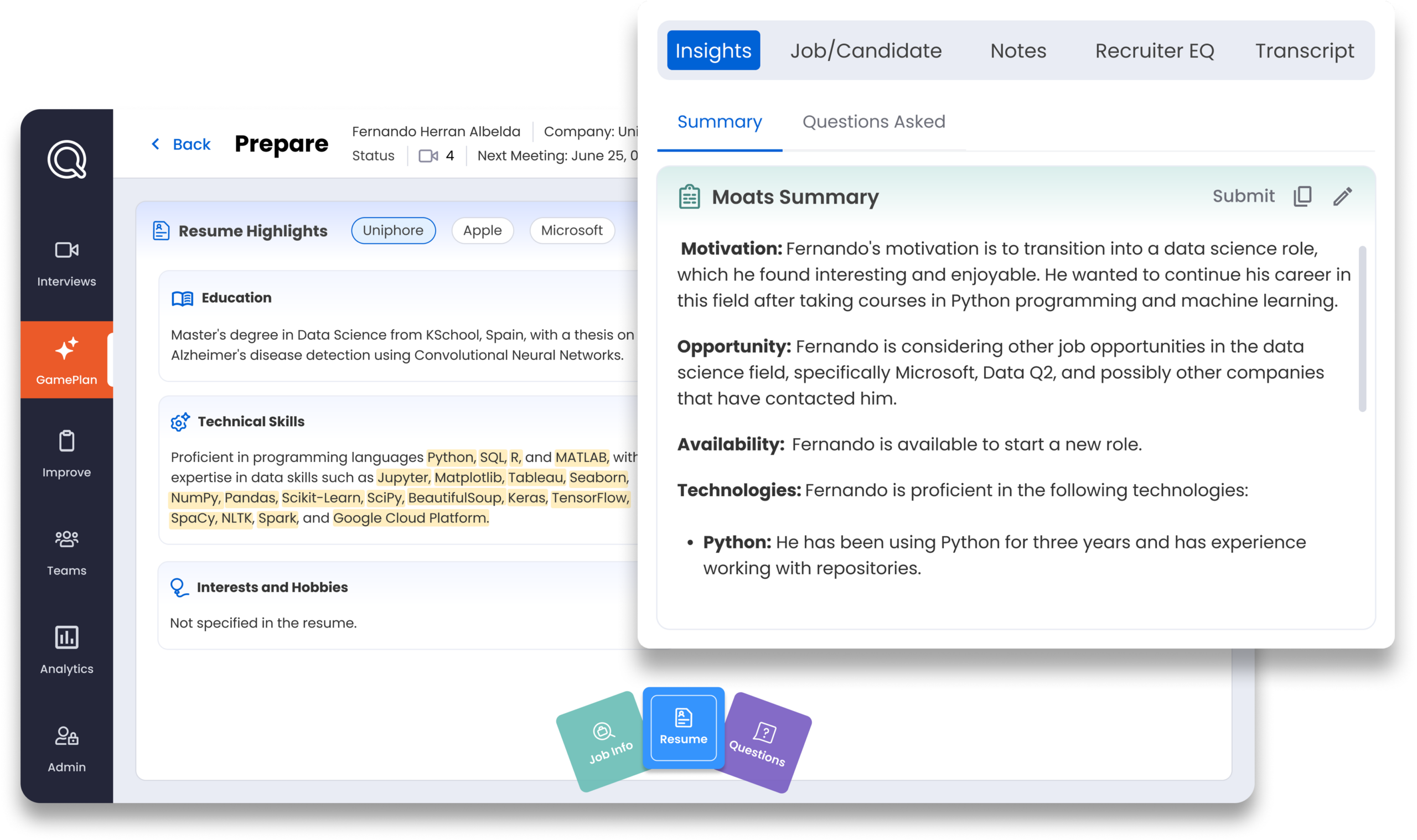 Q for Recruiting Screenshot Samples